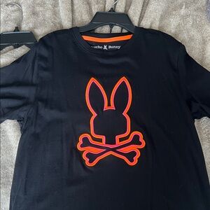 Psycho Bunny Black Tee with Neon Orange Trim Logo